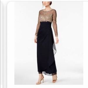 Navy and Gold Xscape Macy’s evening gown